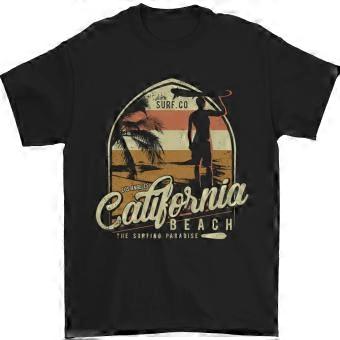 California Beach Surfing Surf Surfer Mens T-Shirt 100% Cotton
