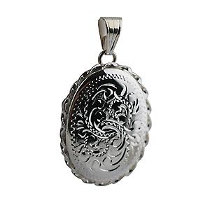 Silver 29x22mm hand engraved twisted wire edge oval Locket