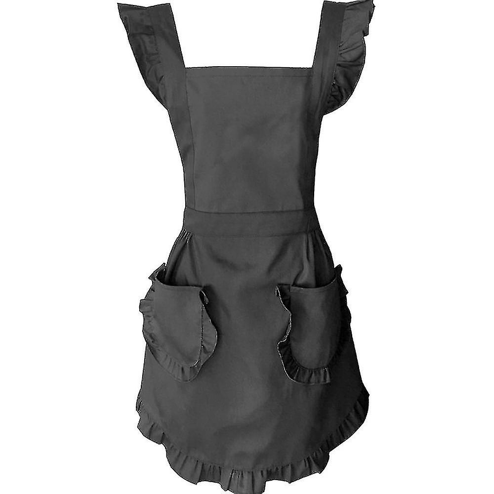 Retro Adjustable Ruffle Apron With Pockets, Small To Plus Size Ladies(kui)