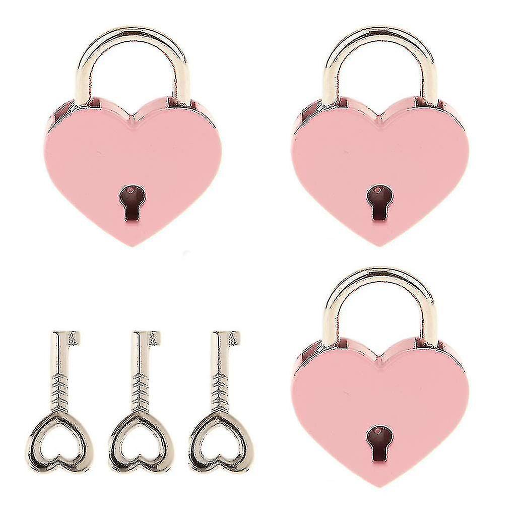 3 Sets Small Metal Heart Shaped Padlock With Key Pink