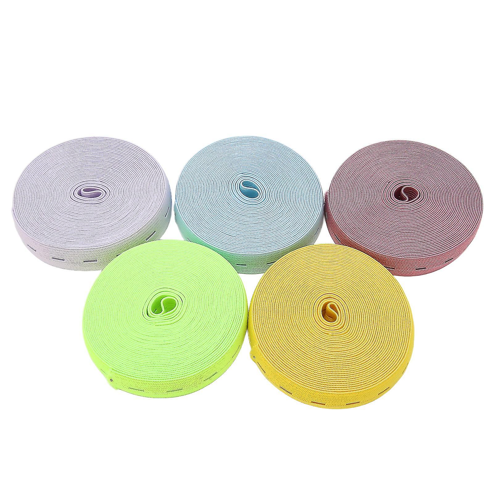 5 Rolls Elastic Band with Buttonhole 0.8in Width Length Adjustable Cuttable Prevent Deformation Elastic Cord for Sewing Pants