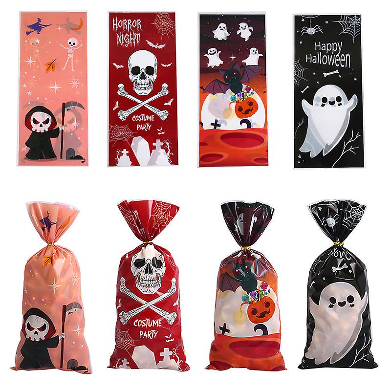 50pcs ליל כל הקדושים שקית פלסטיק ממתקים עם עניבות סרט עוגיות מתנה לטפל שקיות תפאורה