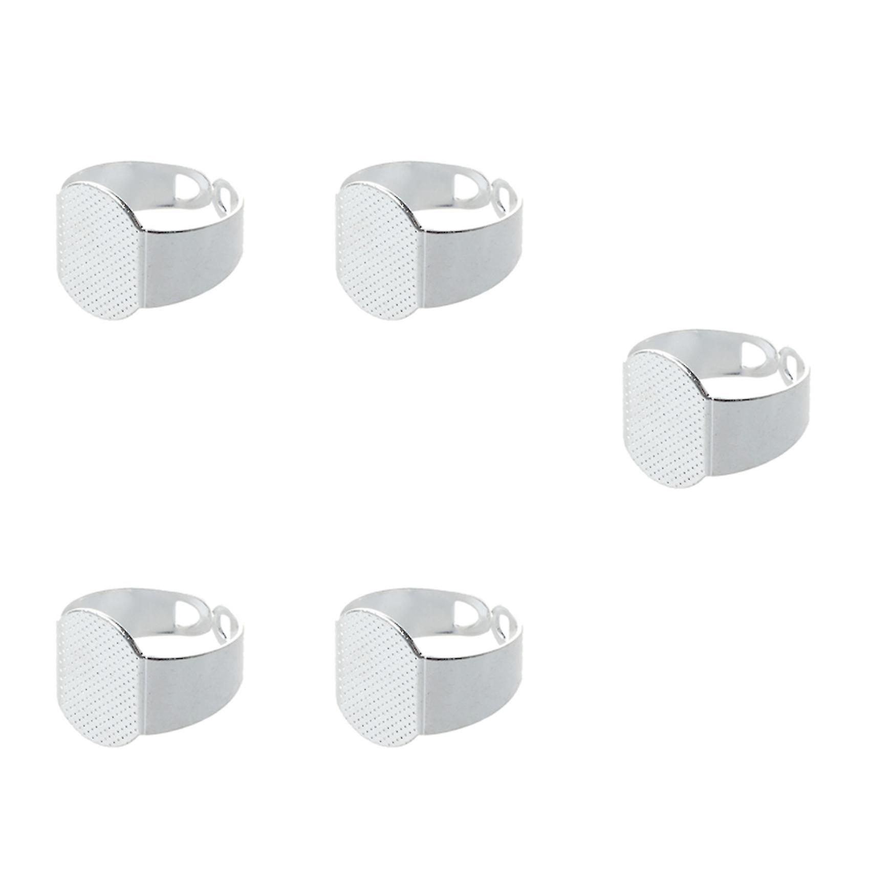 50 Pcs 15 Mm Silver Crafting Oval Adjable Ring H