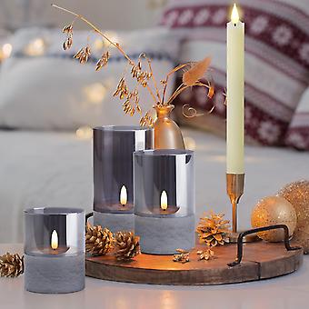Yongmao Gold Glass Flameless Candles Real Wax Battery Operated Flickering 3D Wick LED Pillar Candles With 10-Key Remote For Home Decoration D3 X H4 5 6 Set Of 3