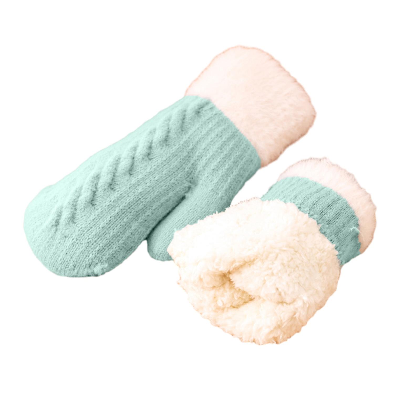 1 Pair Women Winter Gloves Color Matching Elastic Thickened Soft Plush Warm Windproof Fiver Fingers