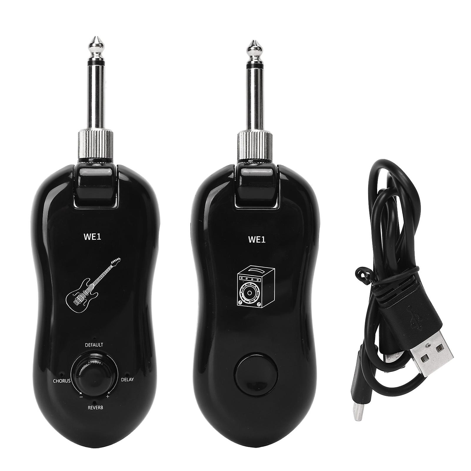 Schwarzes Gitarren-Funksender-Empfänger-Kit mit Nachhall Typ C Funksender-Set 6,35 Mono