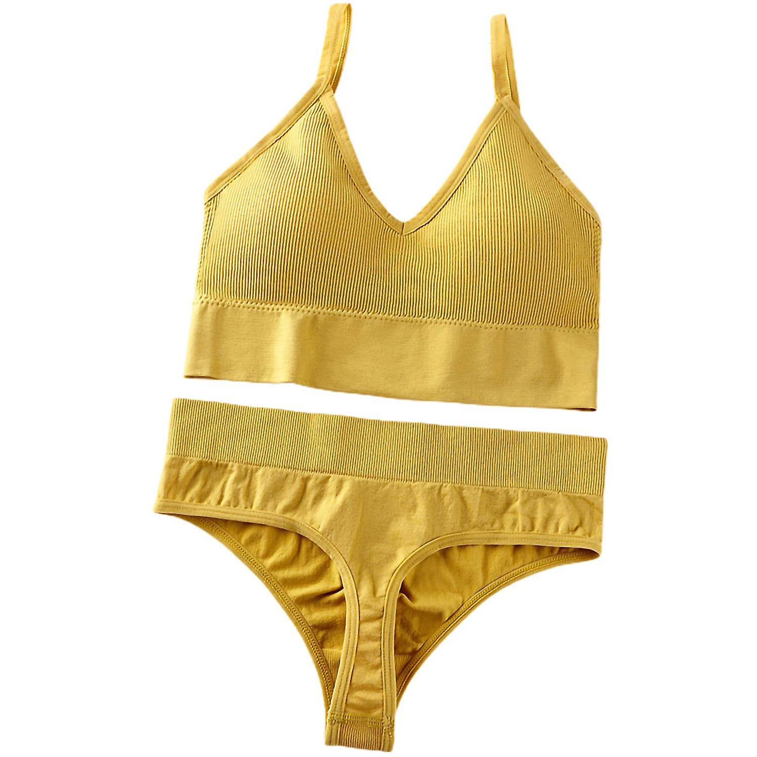 1 Set Bra G-strings Seamless Wireless Ladies Gathering Padded Underwear Set for Honeymoon