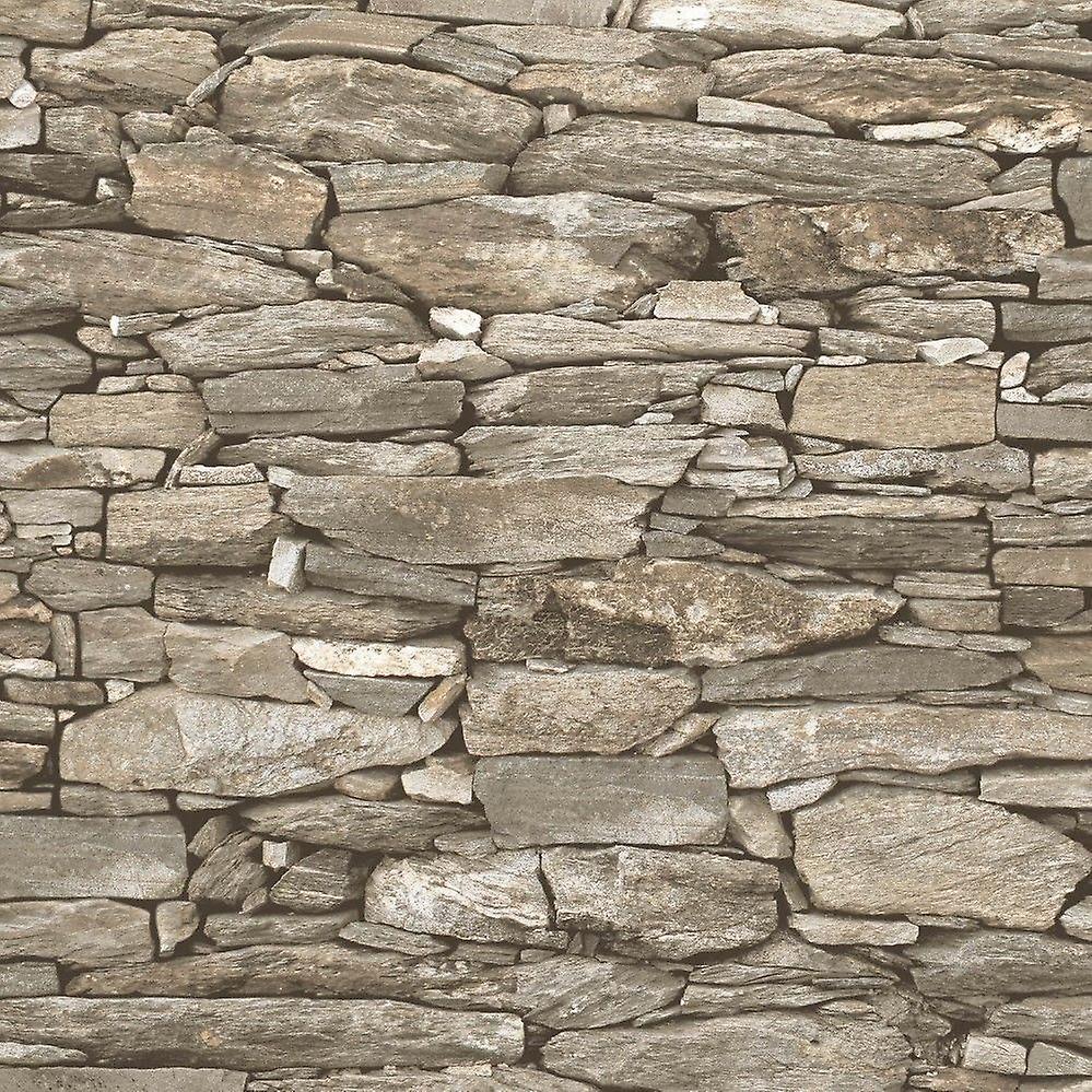 Brick Effect Wallpaper Slate Stone Rustic Weathered Realistic 3D Debona