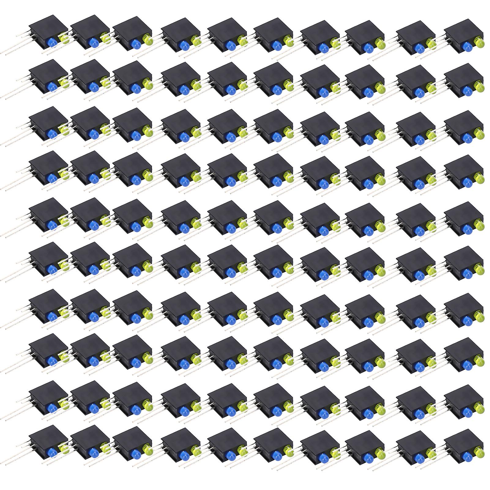 100Pcs LED Light Holder 90 Degree Bend Dual Hole Industrial Parts Black Up Yellow Down Blue