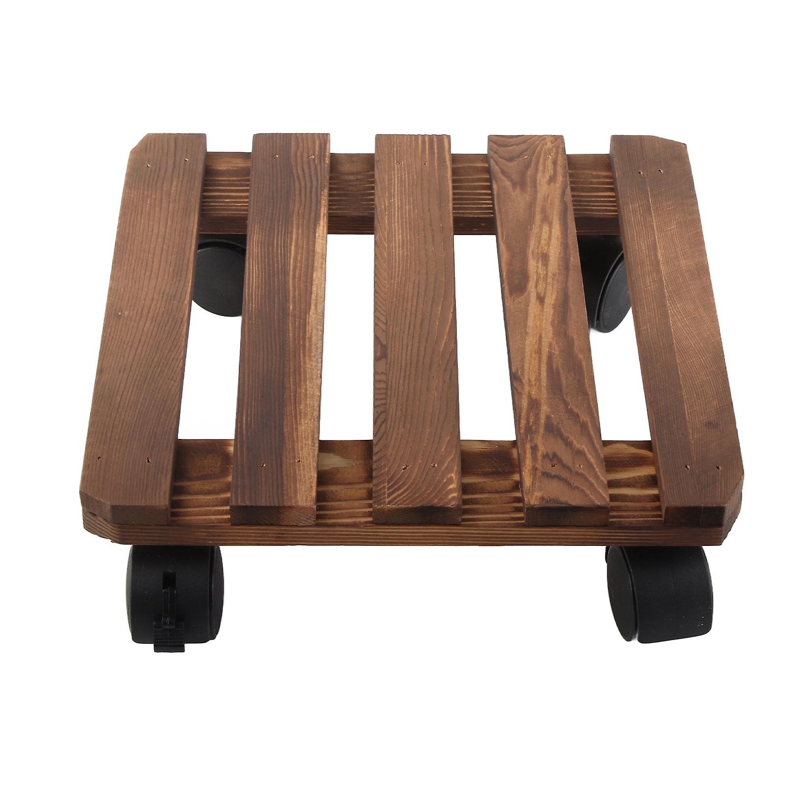 Mobile Flower Rack Wood Indoor Plant Caddy Durable Flower Stand with Wheel for Balcony Living Room Tabletop