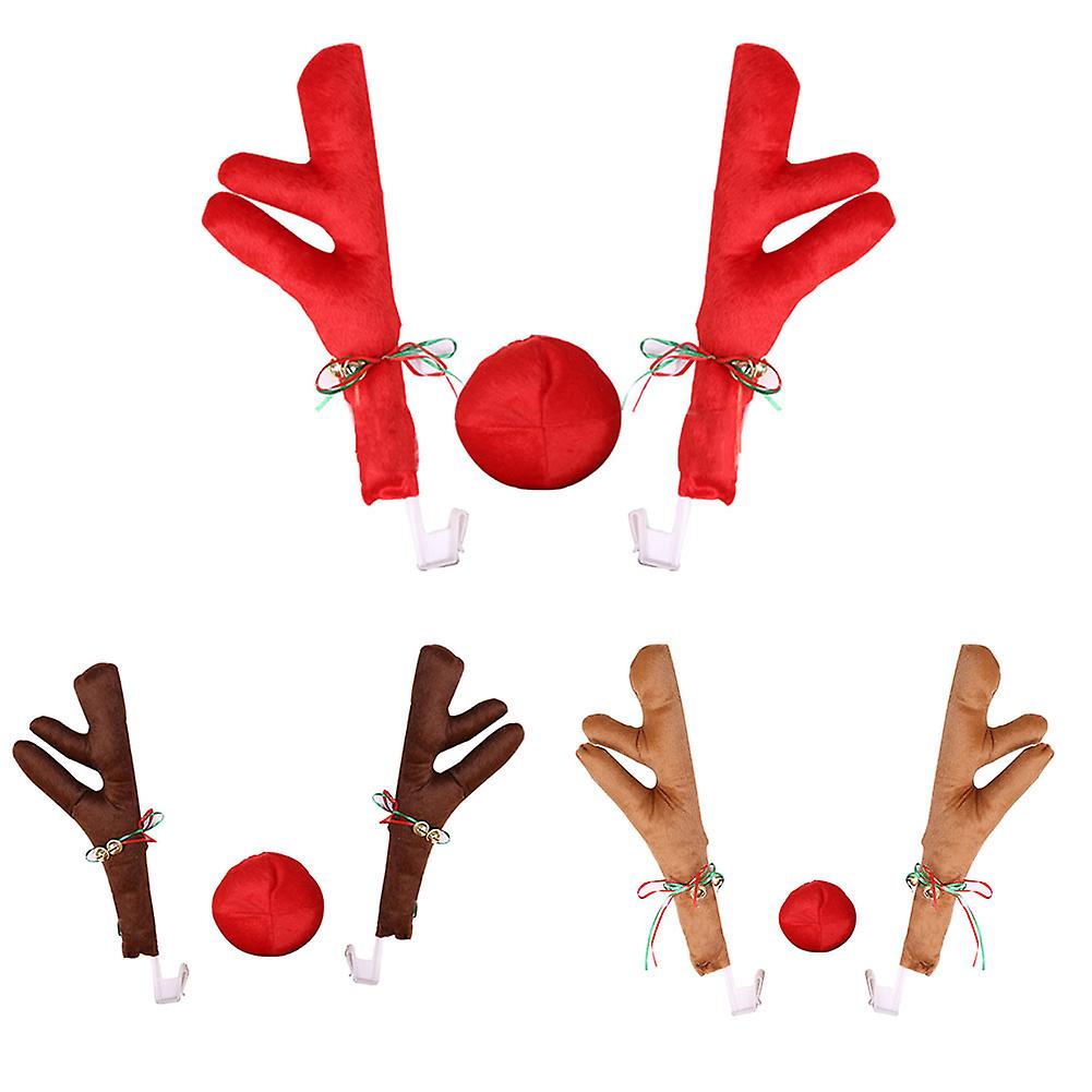 GPB Auto Car Reindeer Antlers and Nose Set for Car Window Roof-Top and Front Grille Reindeer Christmas Car Costume Auto Accessories