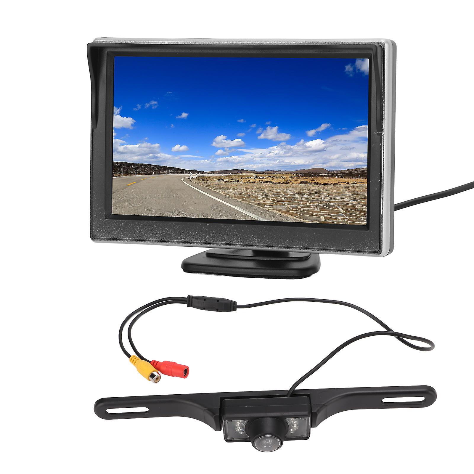 Backup Camera System Kit 5in Rearview Monitor V1 V2 Video Input High Definition 12‑24V for Vehicles License Plate Camera