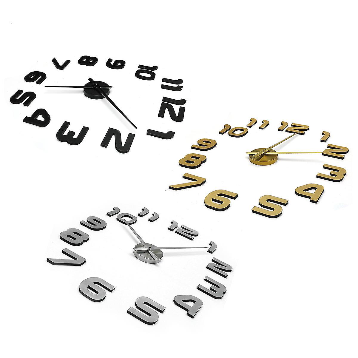 3D Diy Wall Sticker Clock Large Size Mirror Surface Decor Quartz