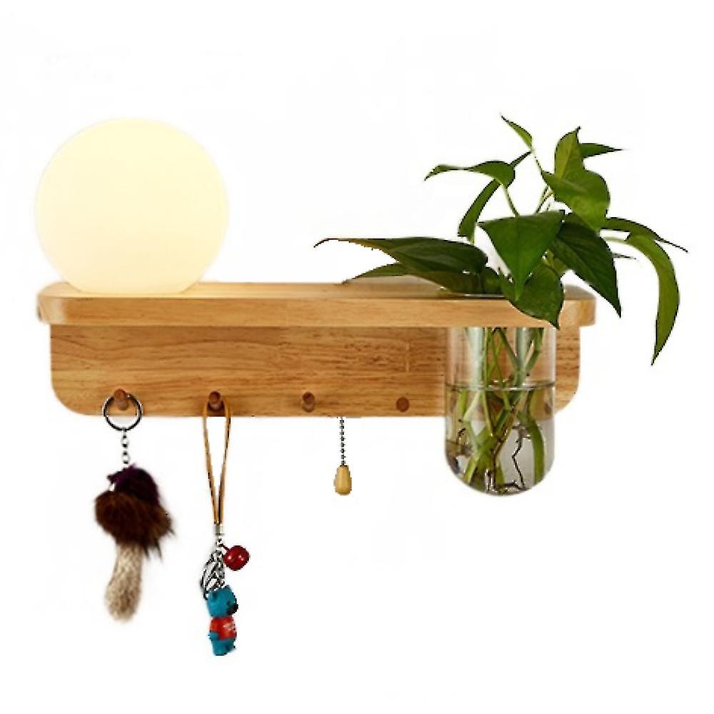 Interior Solid Wood Wall Lamps, Creative Simple Modern Style, Ball Lampshade, Drawstring Switch,