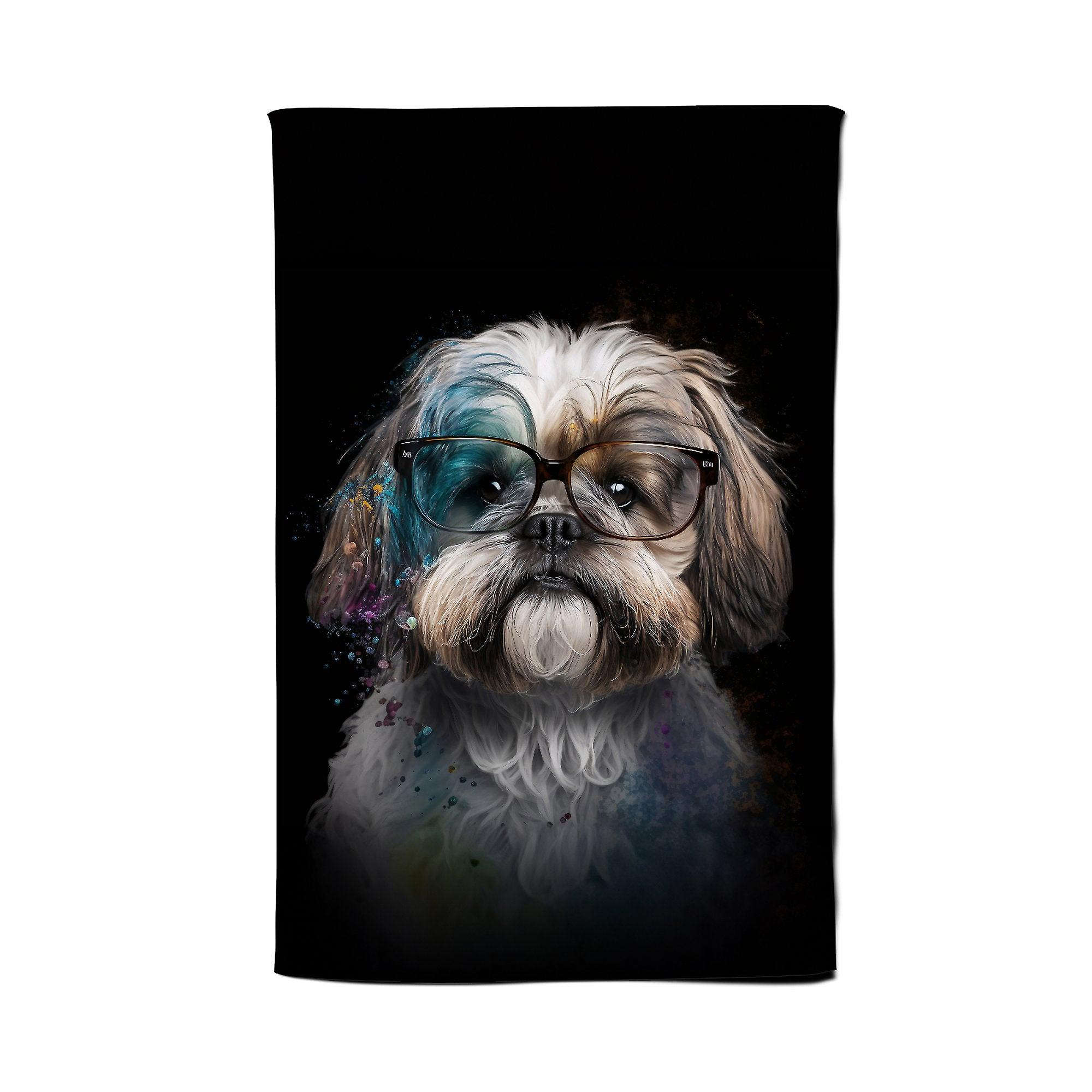 Lhasa Apso With Glasses Splashart Tea Towel