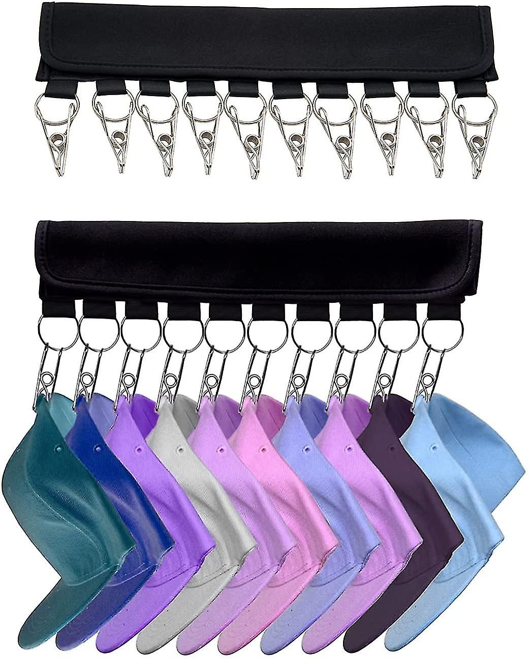Hat Hanger Organizer Holder 2 Pack, Cap Holder With 10 Large Holder Clips