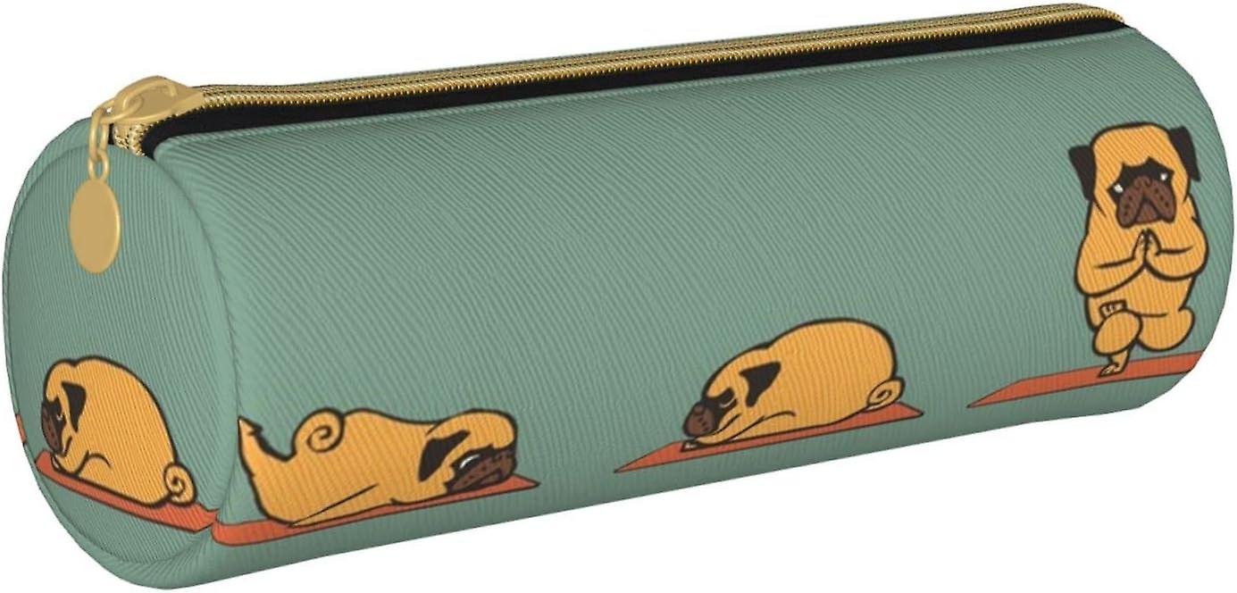 Yoga Mops bedrucktes Leder Reißverschluss Federmäppchen, tragbare Schreibwarentasche, Organizer Schreibwarenetui, Unisex28921