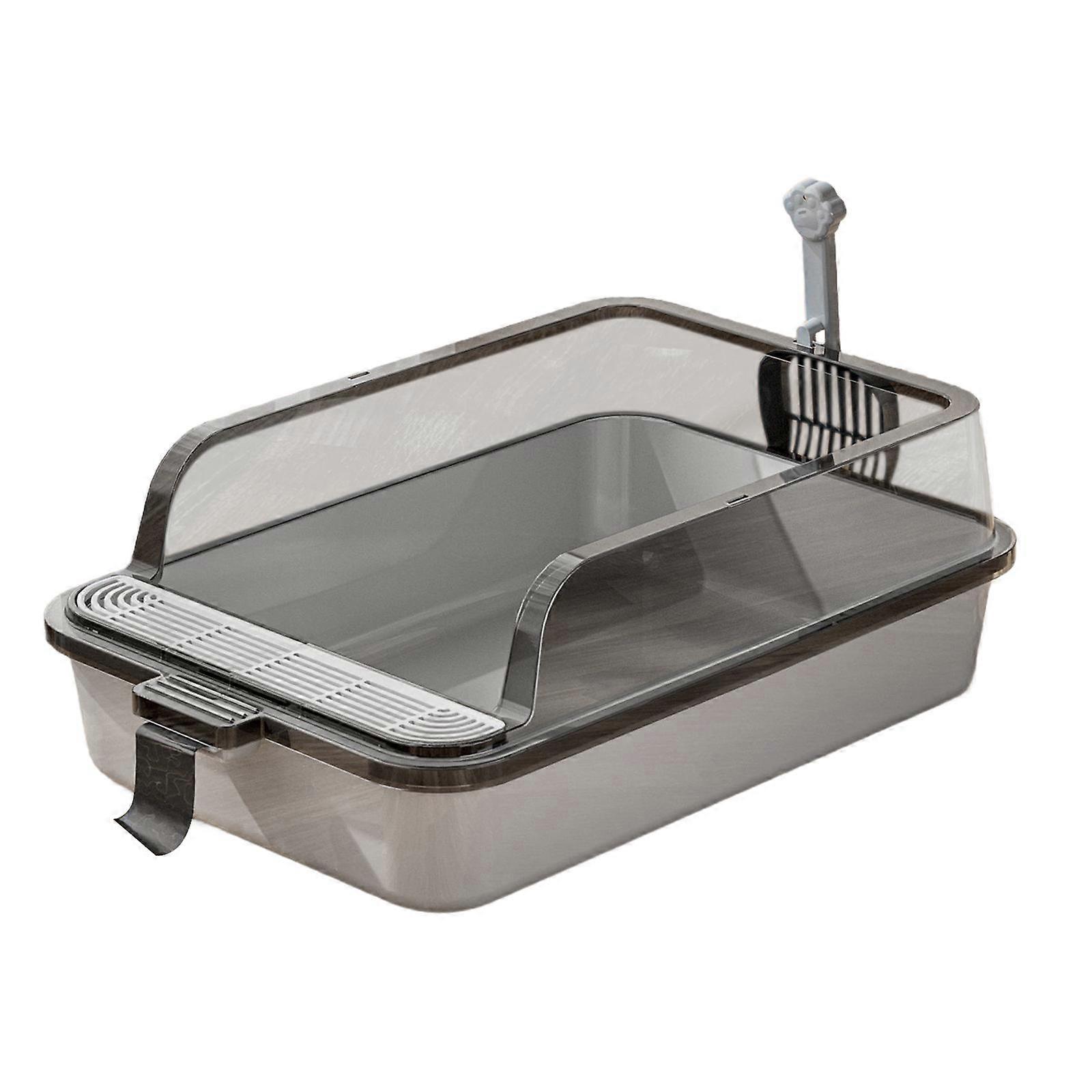 Cat Toilet Open Top Cat Litter Container Pets Accessories PP Cat Litter Tray Gray
