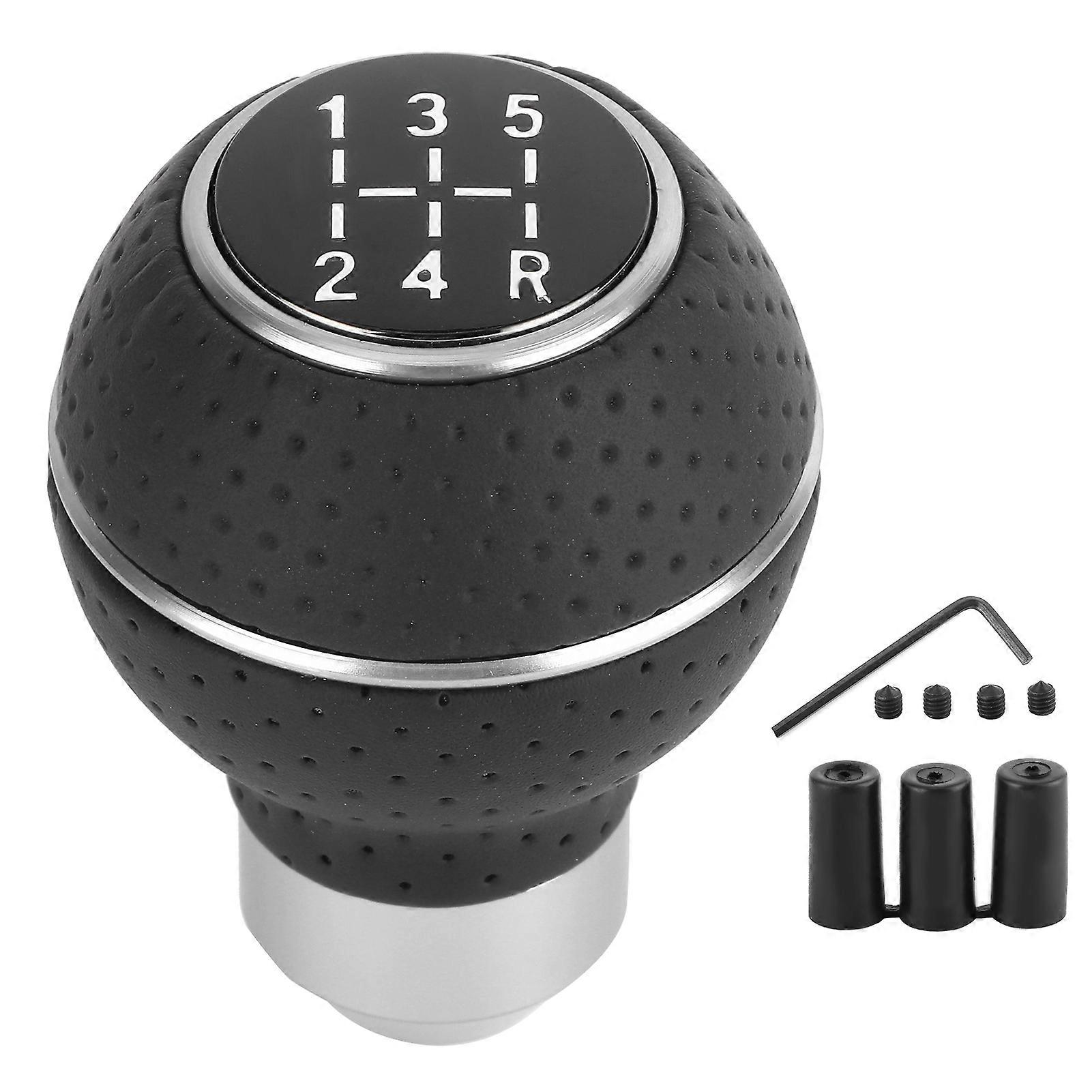 5 Speed Gear Shift Knob Stick Aluminium Alloy and Leather Manual Automobiles AccessoryBlack NO.68427