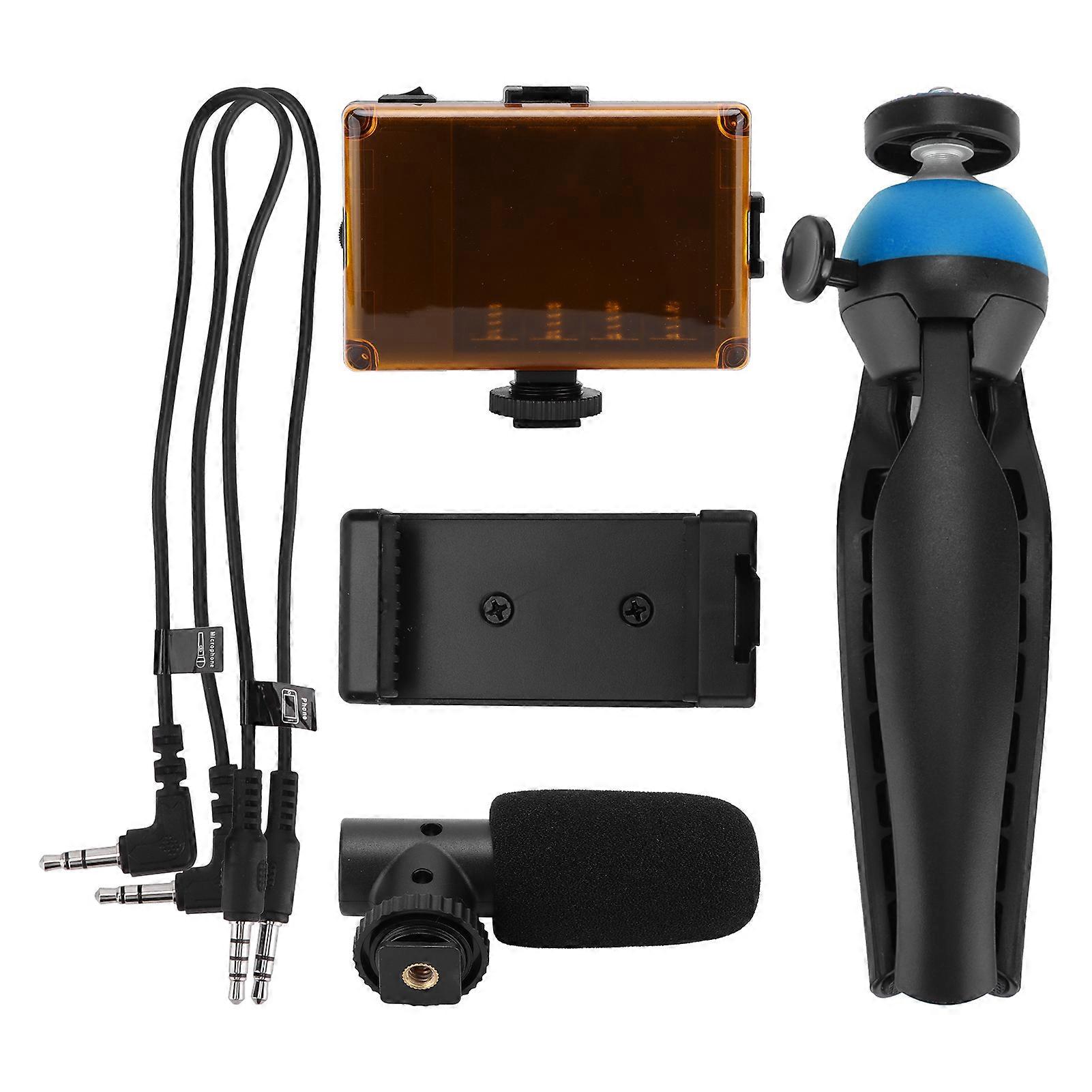 Portable Live Video Shooting Kit Mobile Phone Photography Set With Fill Light Microphone Tripod Phone Holderblack