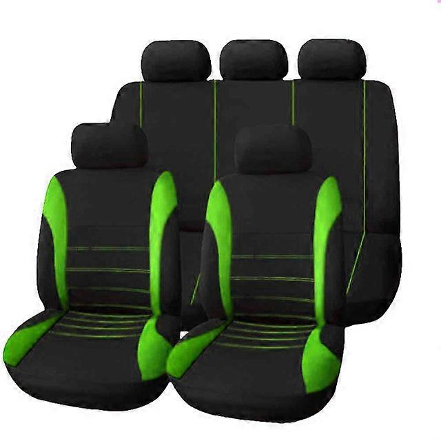 9pcs Car Seat Covers Full Set Breathable Split Bench Compatible Seat Covers Green