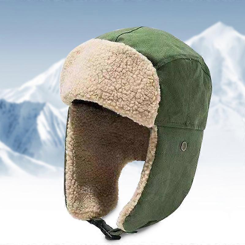 Winter Lei Feng hat, retro Korean style ear protection hat, buckle closure cotton canvas hat, skiing and riding warm motorcycle hat