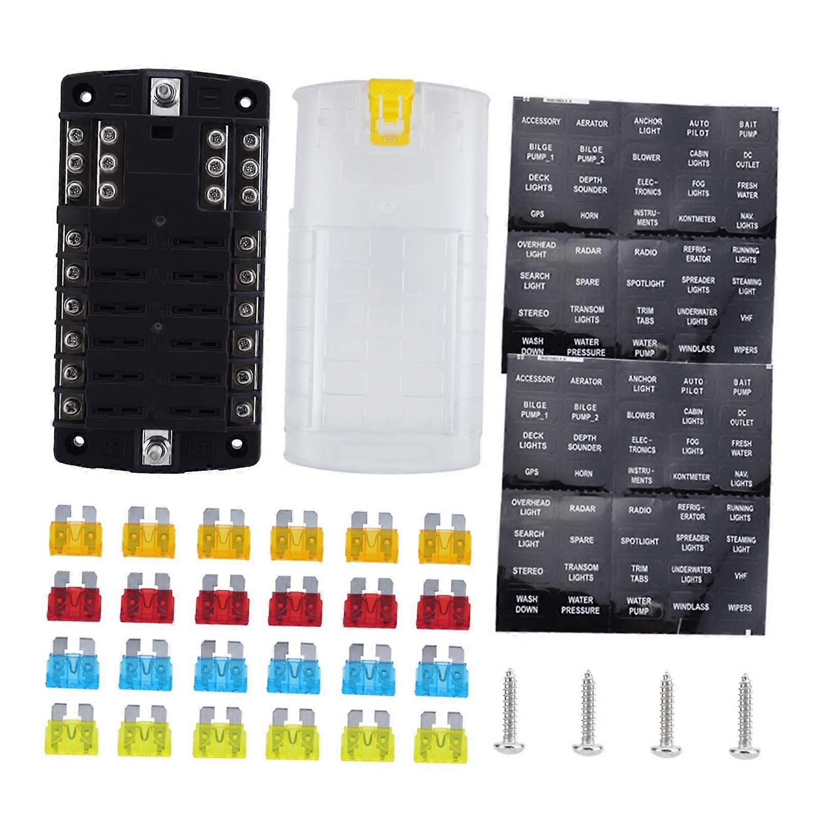 Generic Blade Fuse Block 12 Way Dustproof 32V 100A for Truck RV Trailer