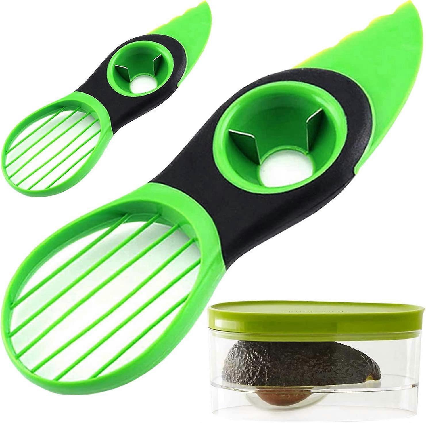 3 Pieces 3 in 1 Avocado Cutter Pitter Green Tool, Avocado Slicer and Avocado Storage Box, for Fruit Peeling and Pitting