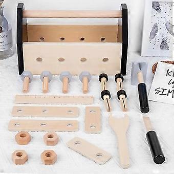 Wooden Tool Toy Toolbox For Toddler Montessori Tool Kit With Tool Box Screwdriver Wrench Hammer Ruler Screws Nuts & Nail