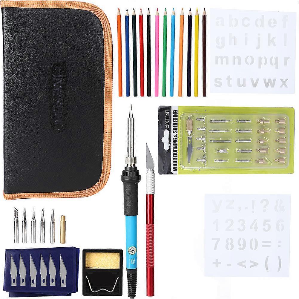 66pcs Electric Wood Burning Pen Kit Adjustable Soldering Iron Pyrography Tool