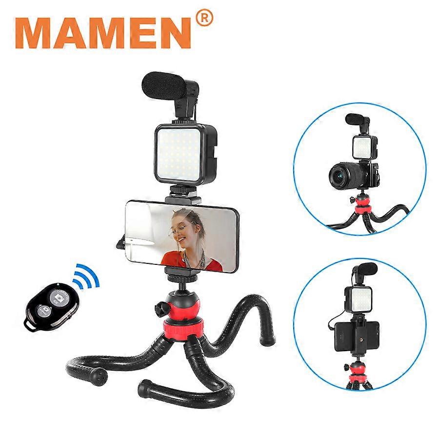 Mamen Video Light Smartphone Vlog Shooting Kits Octopod Tripod Photography Suit with Led Light Microphone Bluetooth Selfie