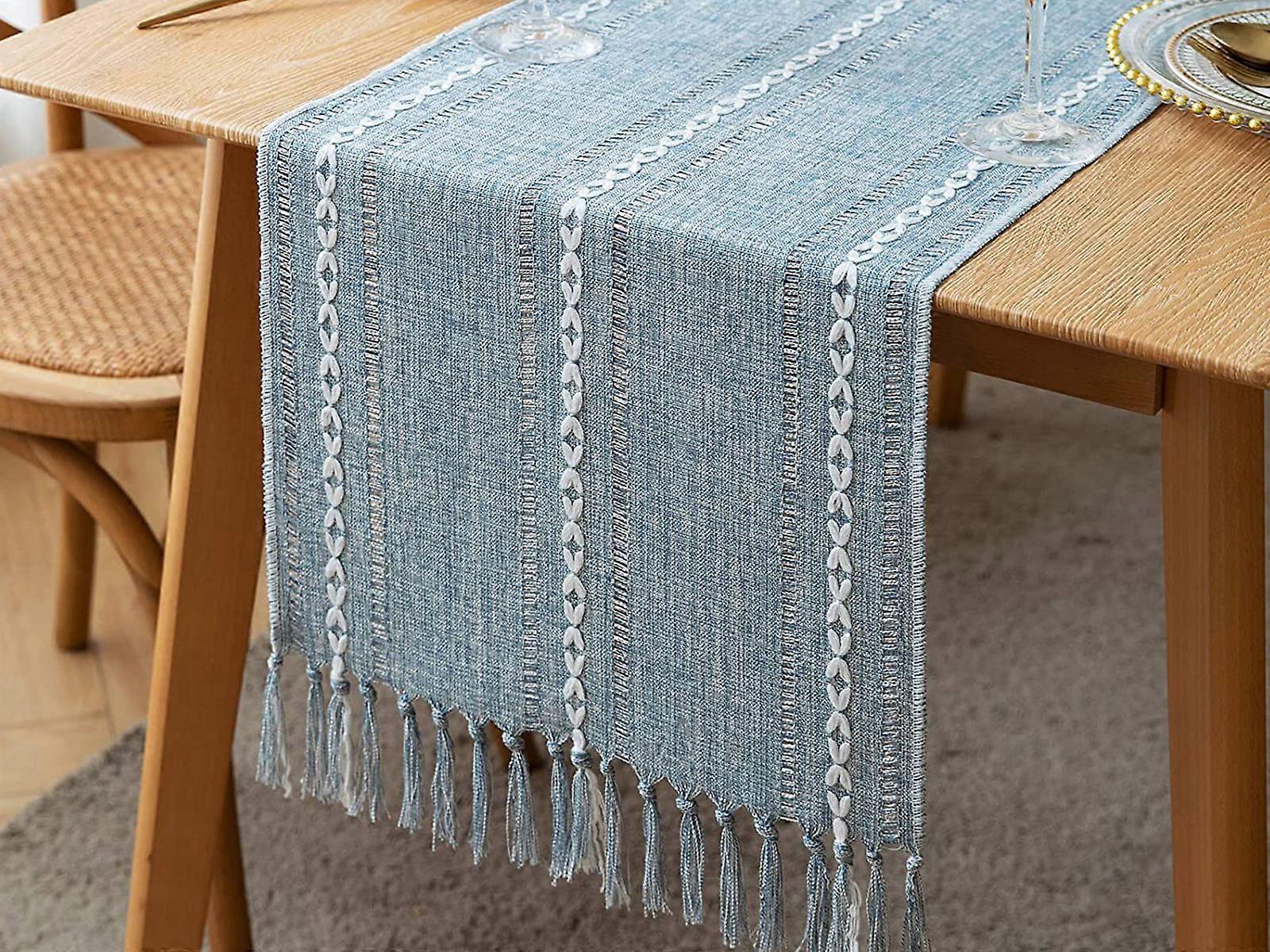 33x200cm Linen Table Runner Farmhouse Table Runner Blue