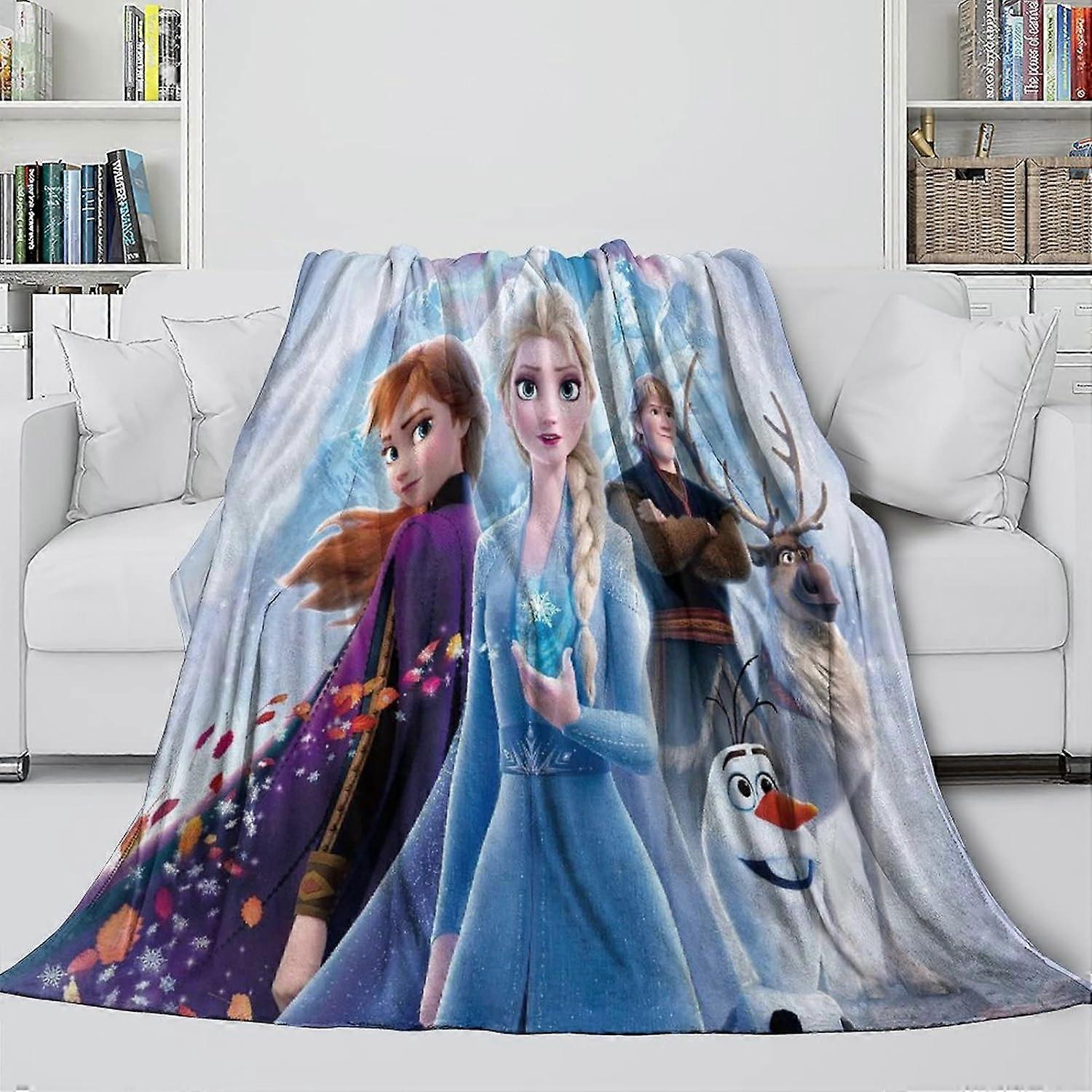 3D Frozen Blankets Throw Anna And Elsa Fleece Blankets Adults Flannel Blankets for Bed Couch And Sofa Soft Fluffy Print Blanket, For Bedroom Living Ro