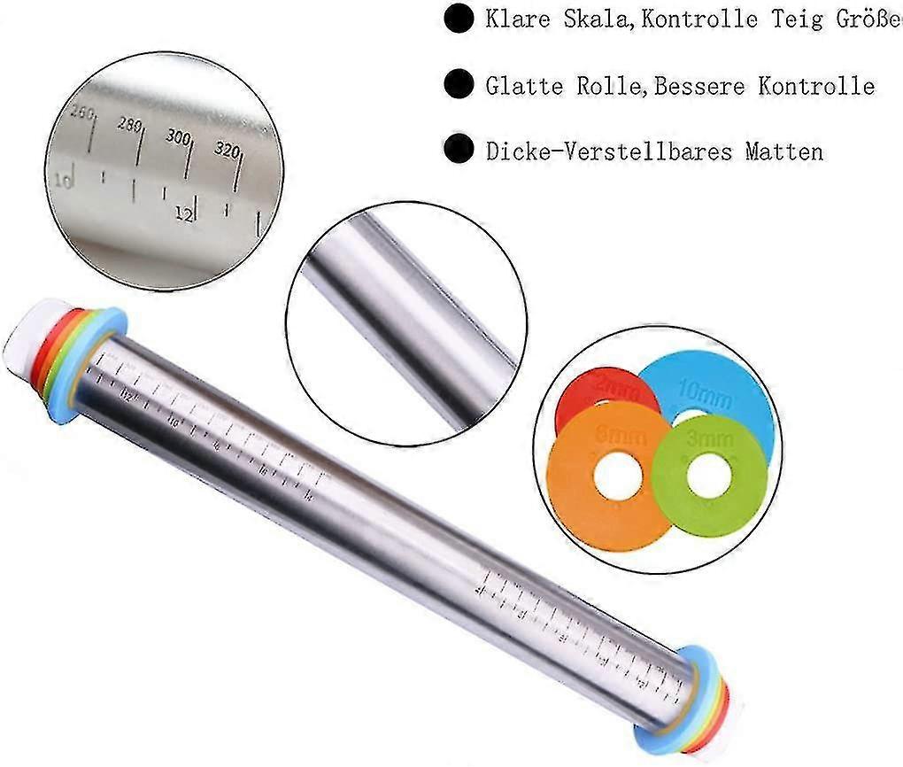 Rolling Pin Stainless Steel, Thickness-adjustable Rolling Pin
