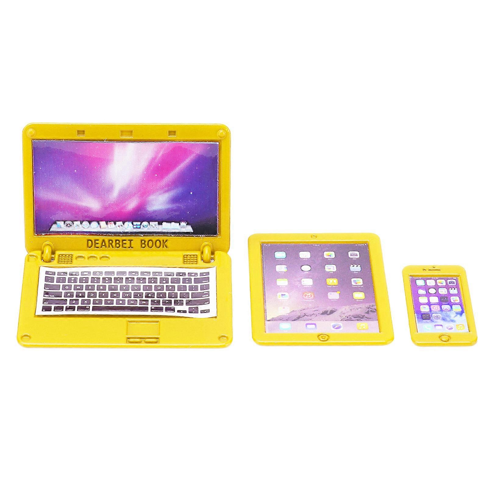 3pcs Dollhouse Mini Laptop Tablet Mobile Phone Set Accessories for Doll 1/6 1/12 DoolsPJ-500-XH-03