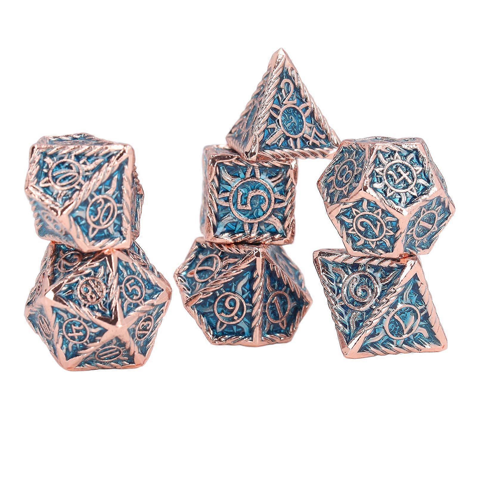 7pcs Dice Set Exquisite Carving Polyhedron Shapes Metal Dices for Board Games Role Playing Type 2
