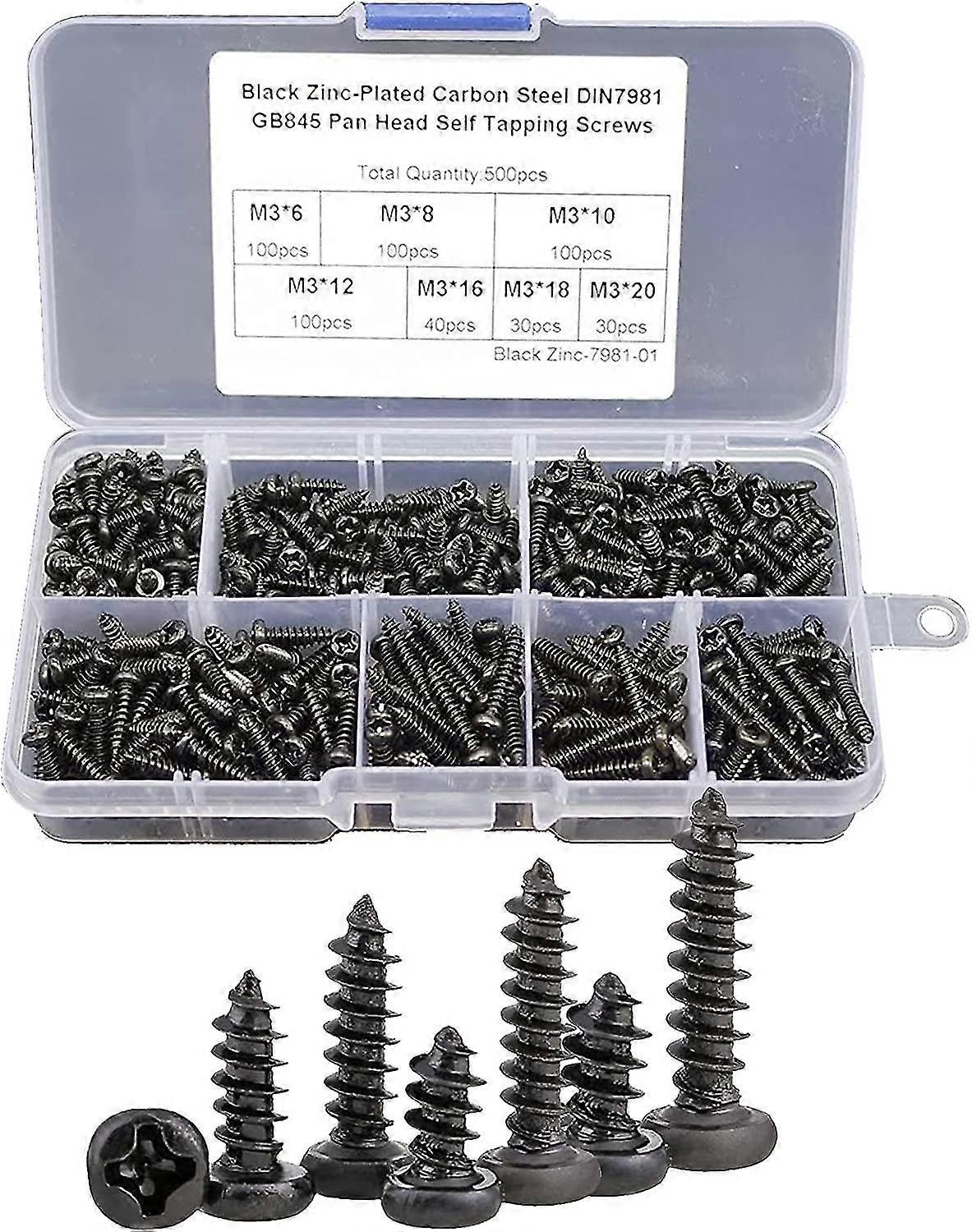 Screw Assortment With Compartment Box,500pcs Self Tapping Screws Set,carbon Gift