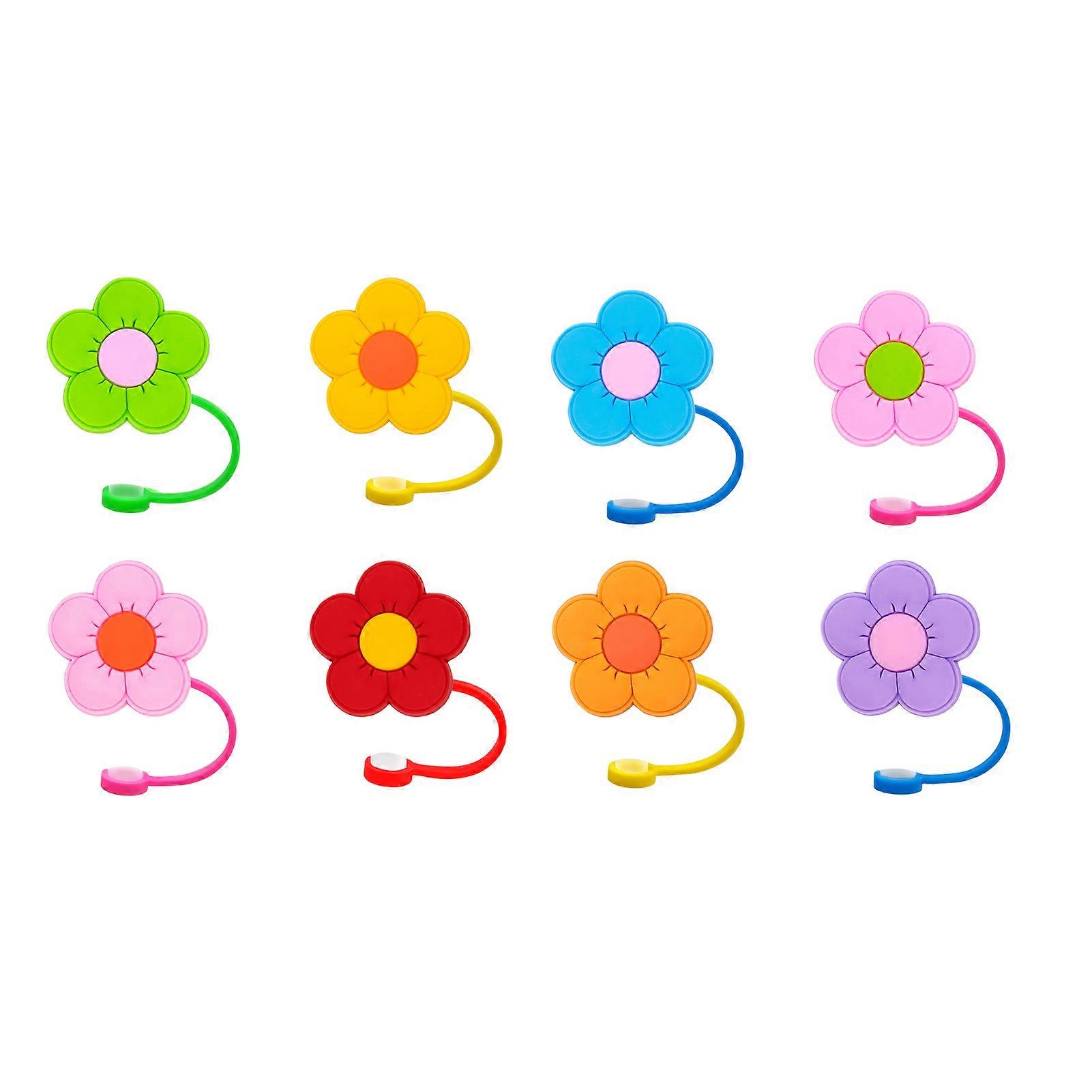 8Pcs 8-10MM Flower Straw Cover Food Grade Silicone Reusable Dust-proof Cute Universal Mini Straw Tip Plug Topper Protector Kitchen Supplies