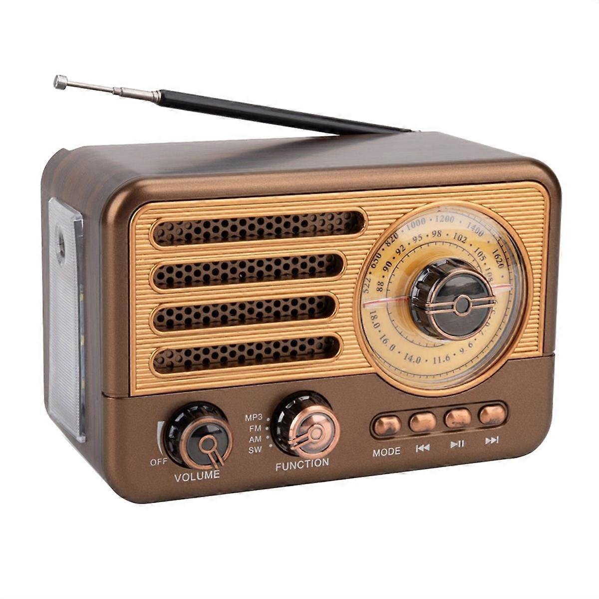 Portable Retro Radio Vintage Bluetooth Speaker FM/AM Radio Receiver with LED Flashlight, Supports TF Card, USB, AUX Play