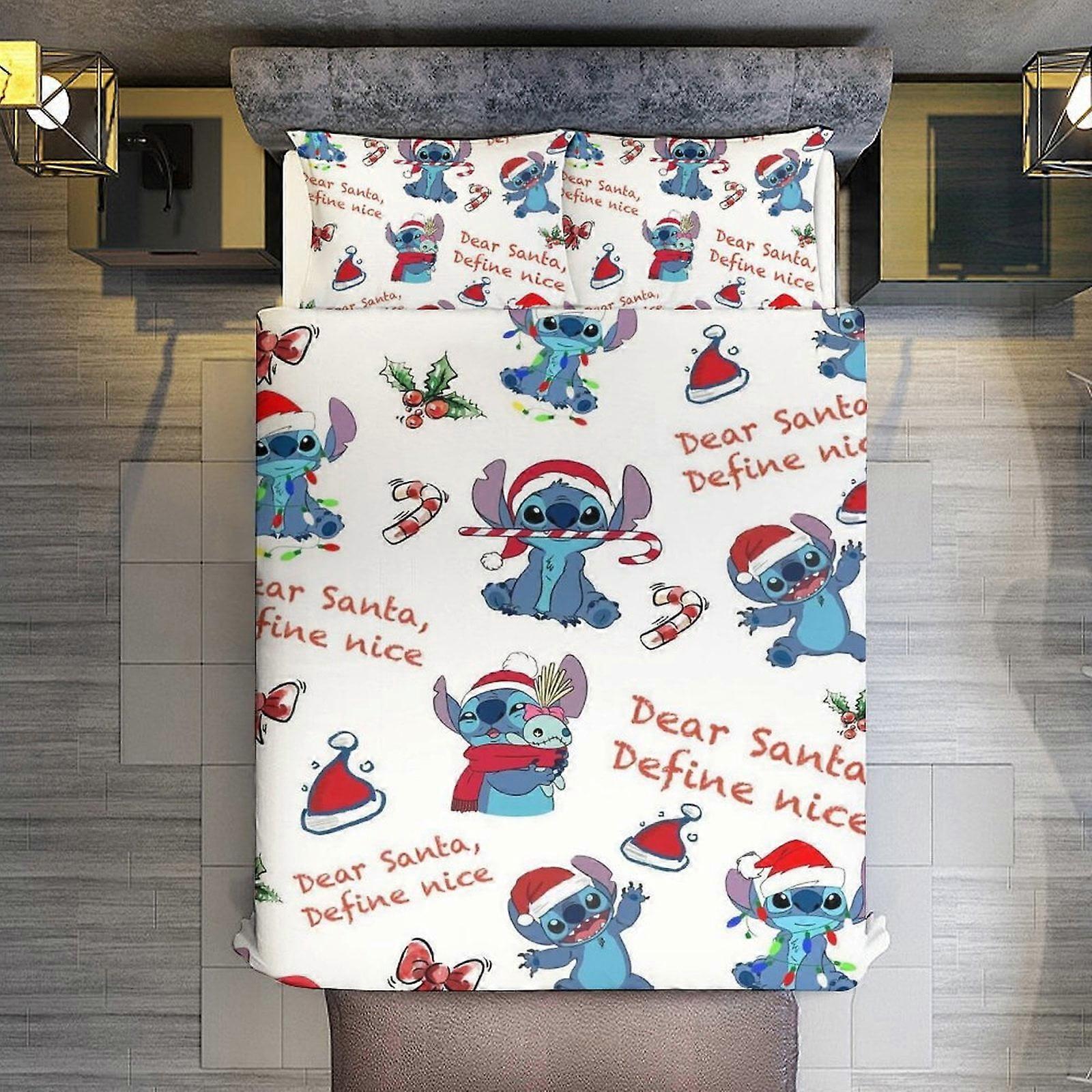 v3413 Lençóis de Cama Querida Santa, Conjunto de Capa de Edredom Define Nice Stitch 3 Peças Tamanho Completo Super Macio Resistente ao Desbotamento Microfibra 1 Capa com Zíper a