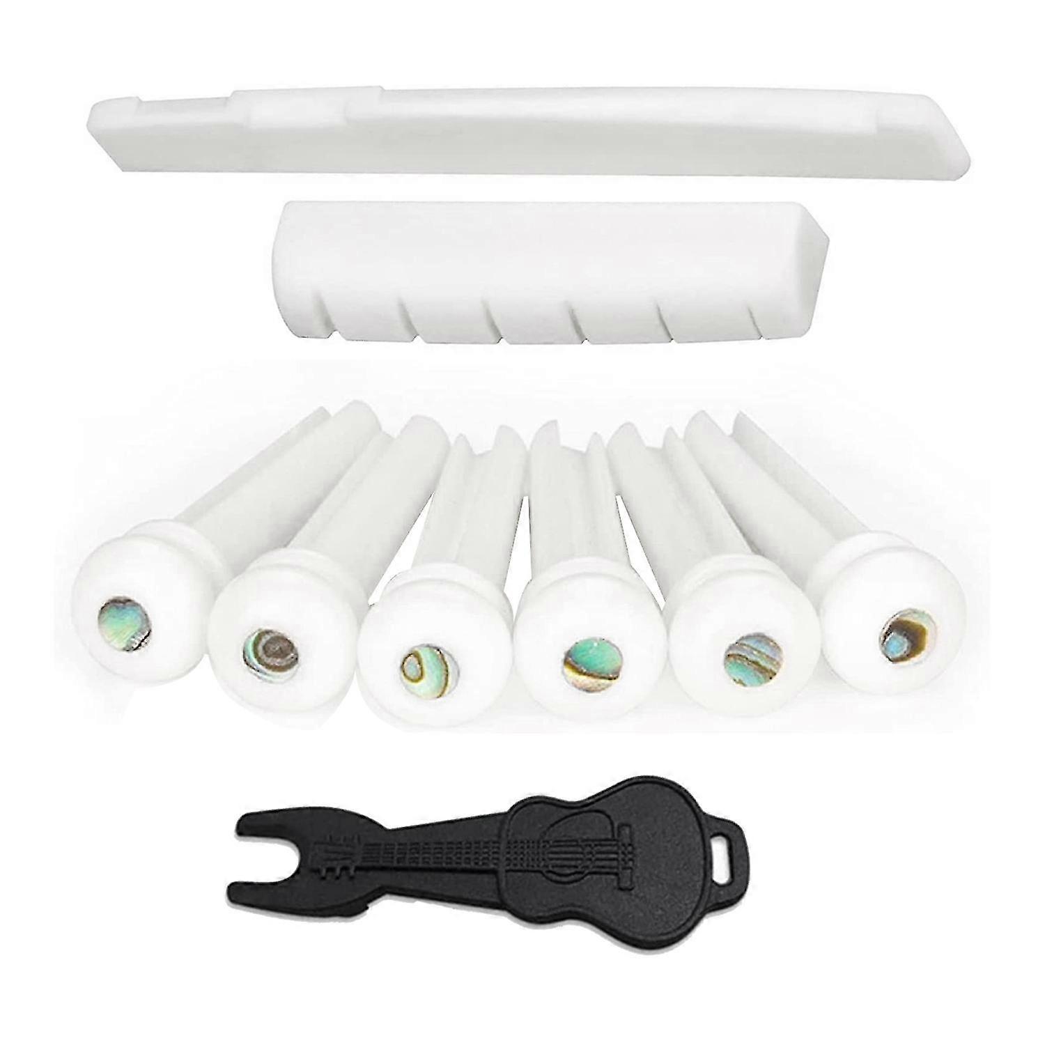 Acoustic Guitar Bone Bridge Saddle Nut with 6Pcs Small Abalone Dot Guitar Bridge Pins (Bone Bridge