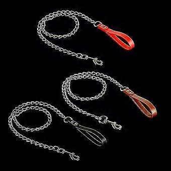 Pet Dog Leash Lead Heavy Duty Bite Proof Chain Training Leash Leather Handle PK
