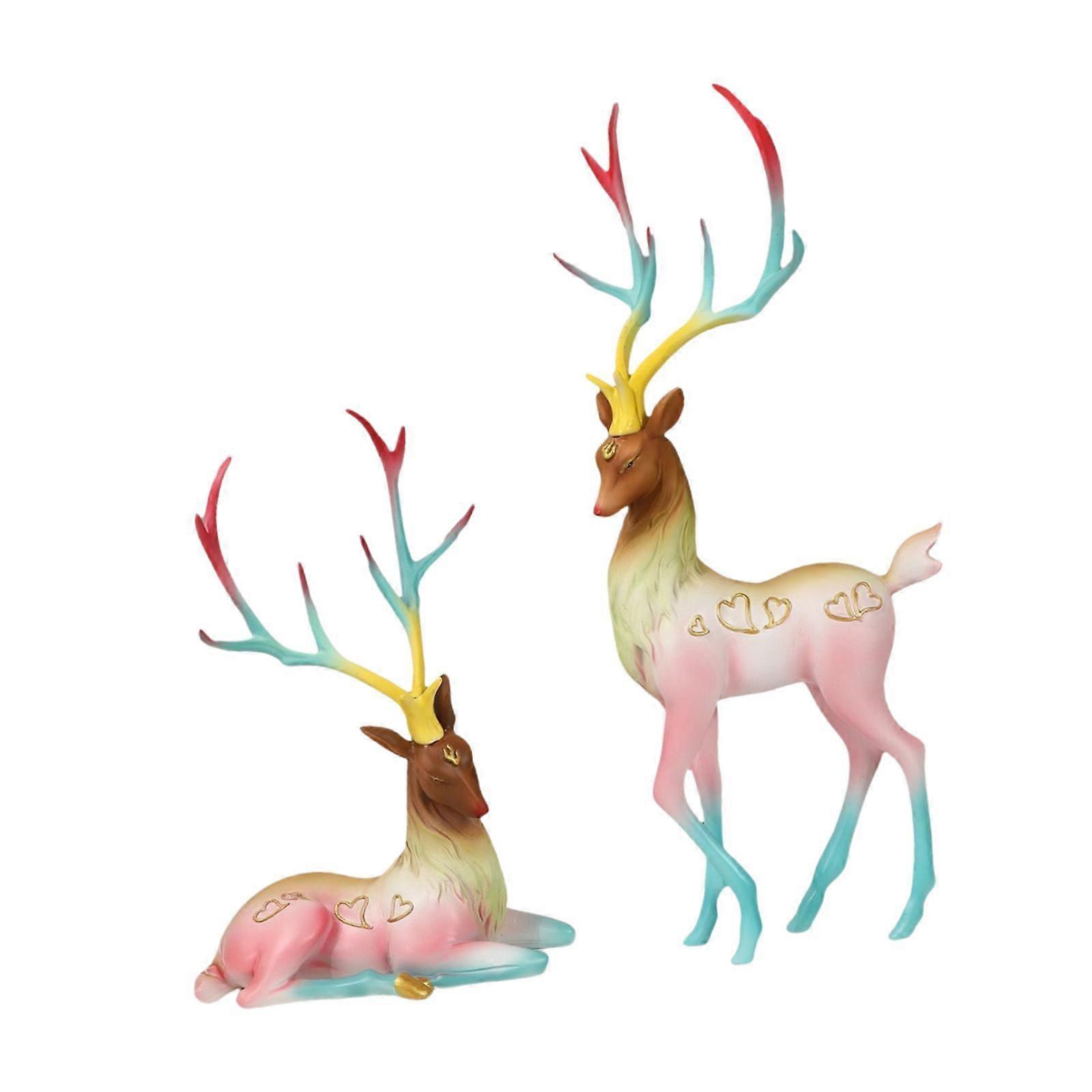 2x Reindeer Statue Tabletop Ornament Deer Statue for Bookshelf Bedroom Decor