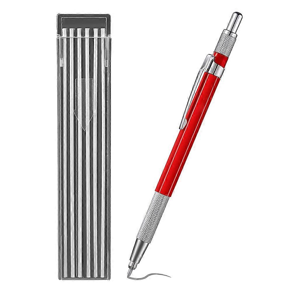 Welders Pencil with 12PCS Refills, Metal Marker Mechanical Welding Pencil Pipefitters, Fabrication, Red