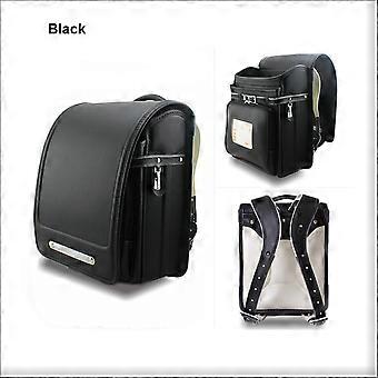 Zaino da Scuola, Zaino Leggero Ransel Randoseru PU Zaino Giapponese con Chiusura Automatica, Nero, 35 * 27 * 20 cm