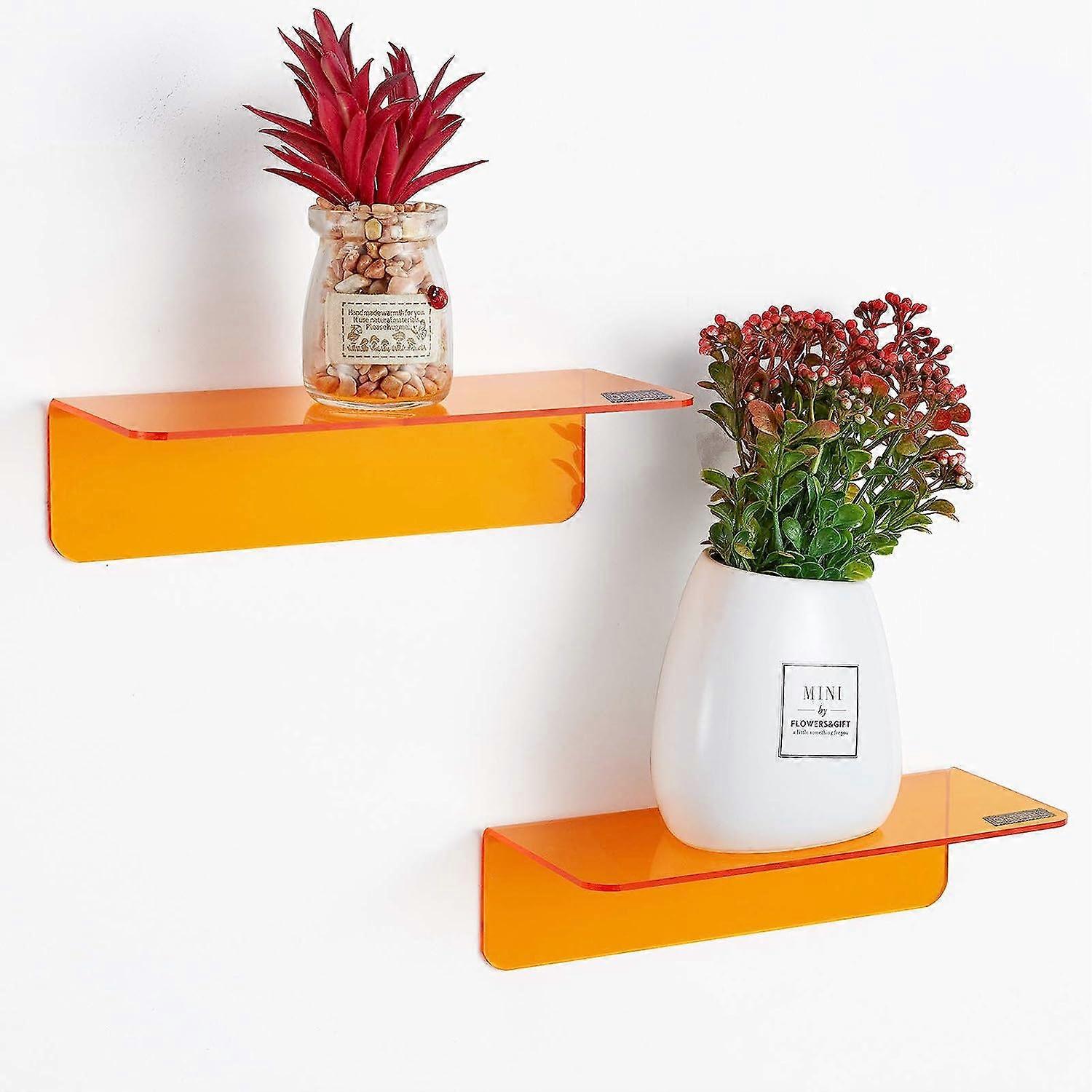 Set of 2 small adhesive wall shelves (Orange