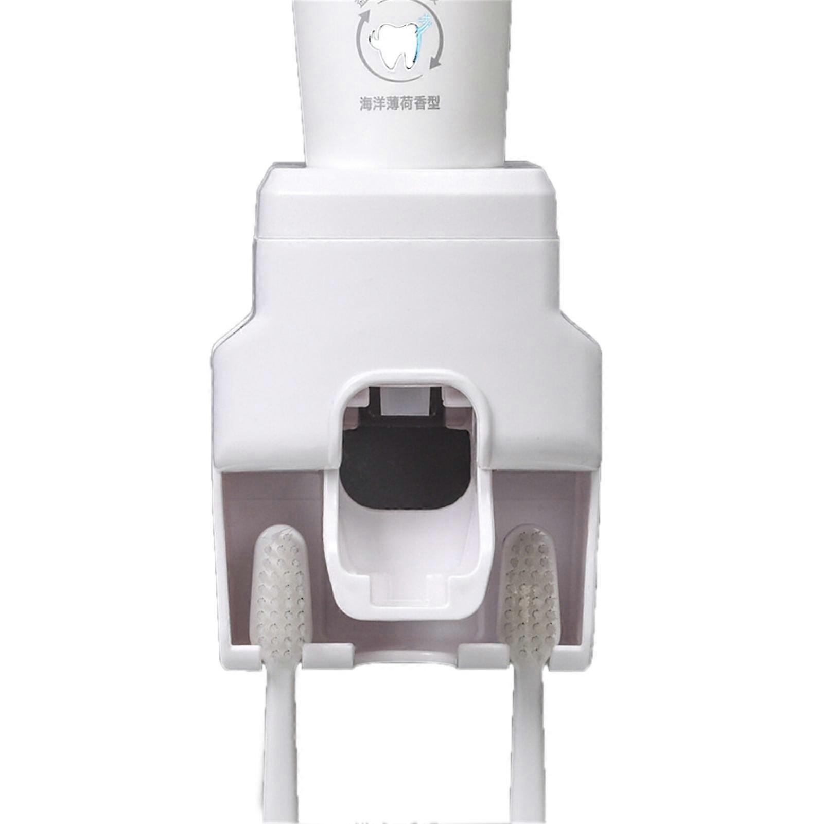 Automatic Toothpaste Dispenser Squeezer with Toothbrush Holder Wall Mounted for Bathroom Adults KidsWhite-YM