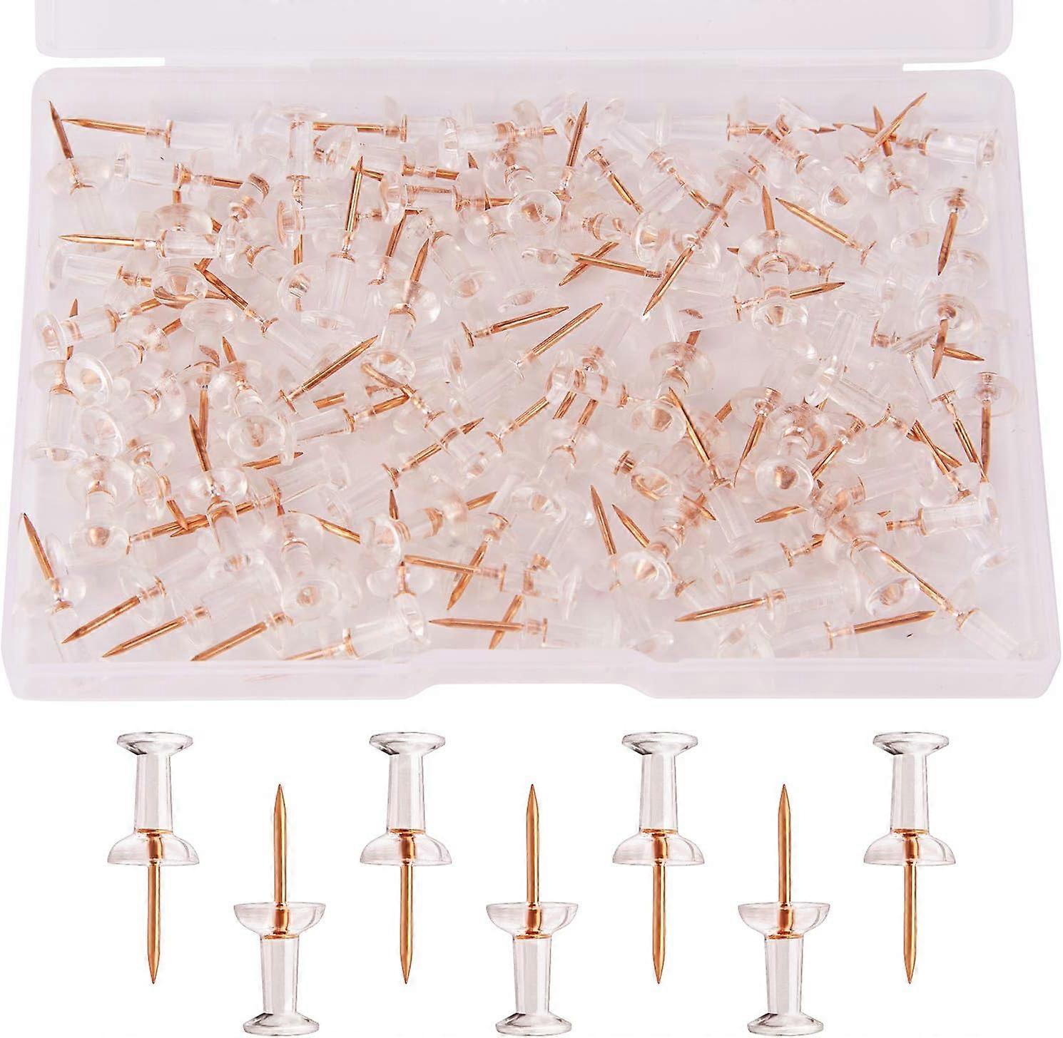 100 units Clear Plastic Head Push Pins, Rose Gold Push Pins, Wall Push Pin, Cork Board Push Pins, I-Shaped Needle for Bulletin Board, Marker