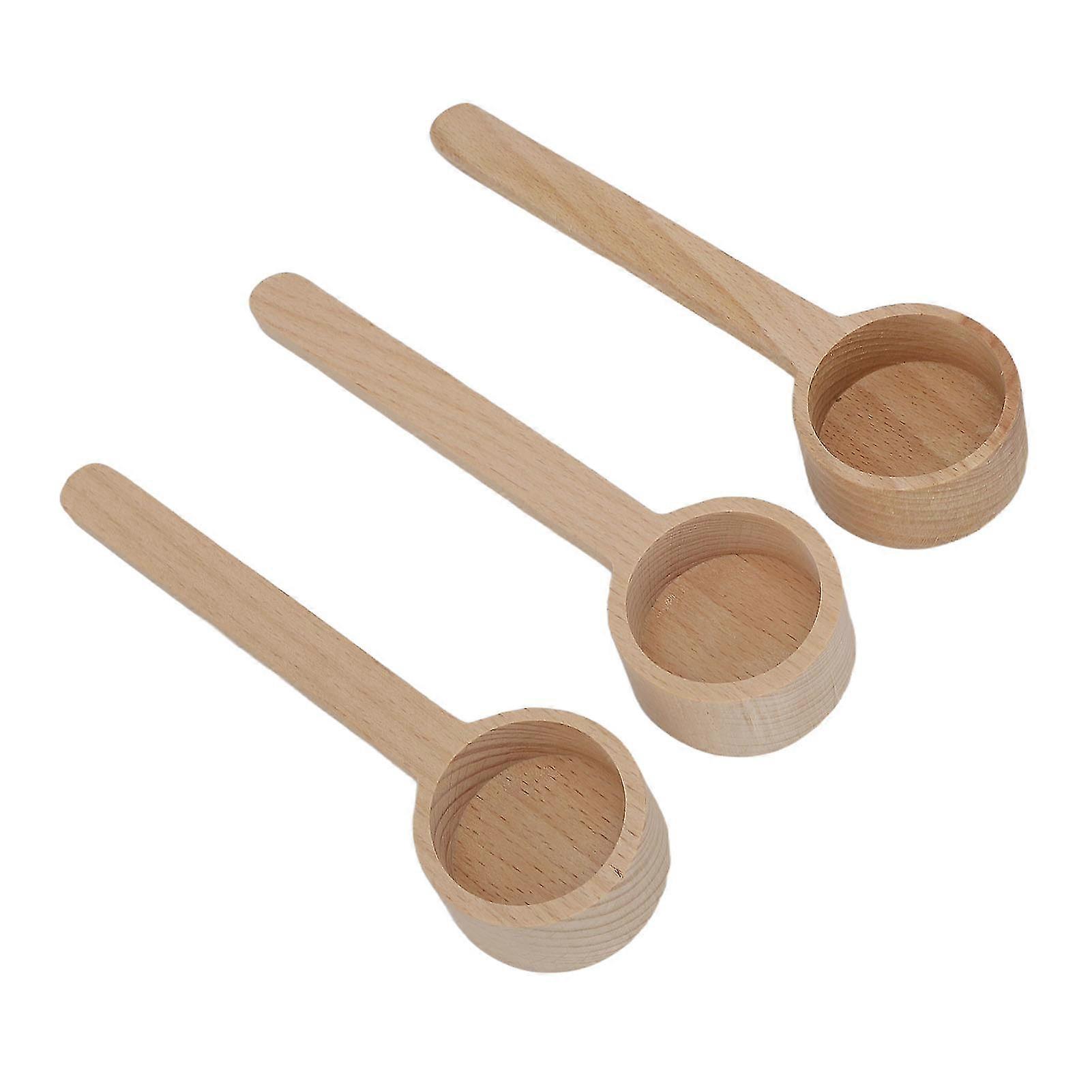 Wooden Measuring Spoons Set of 3 for Precise Measurement of Coffee and Tea Unpainted Wood Grain