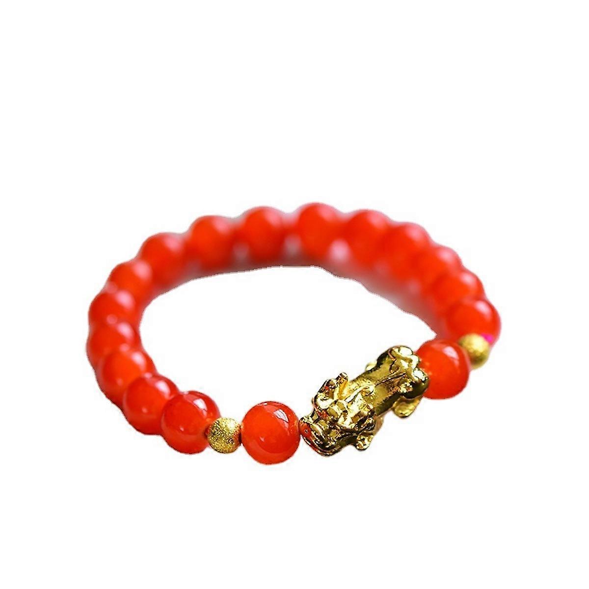 Jewelery Luck Bracelet Artificial Red Agate Pi Xiu Beaded Bangle for Lady 8mm Stretchy